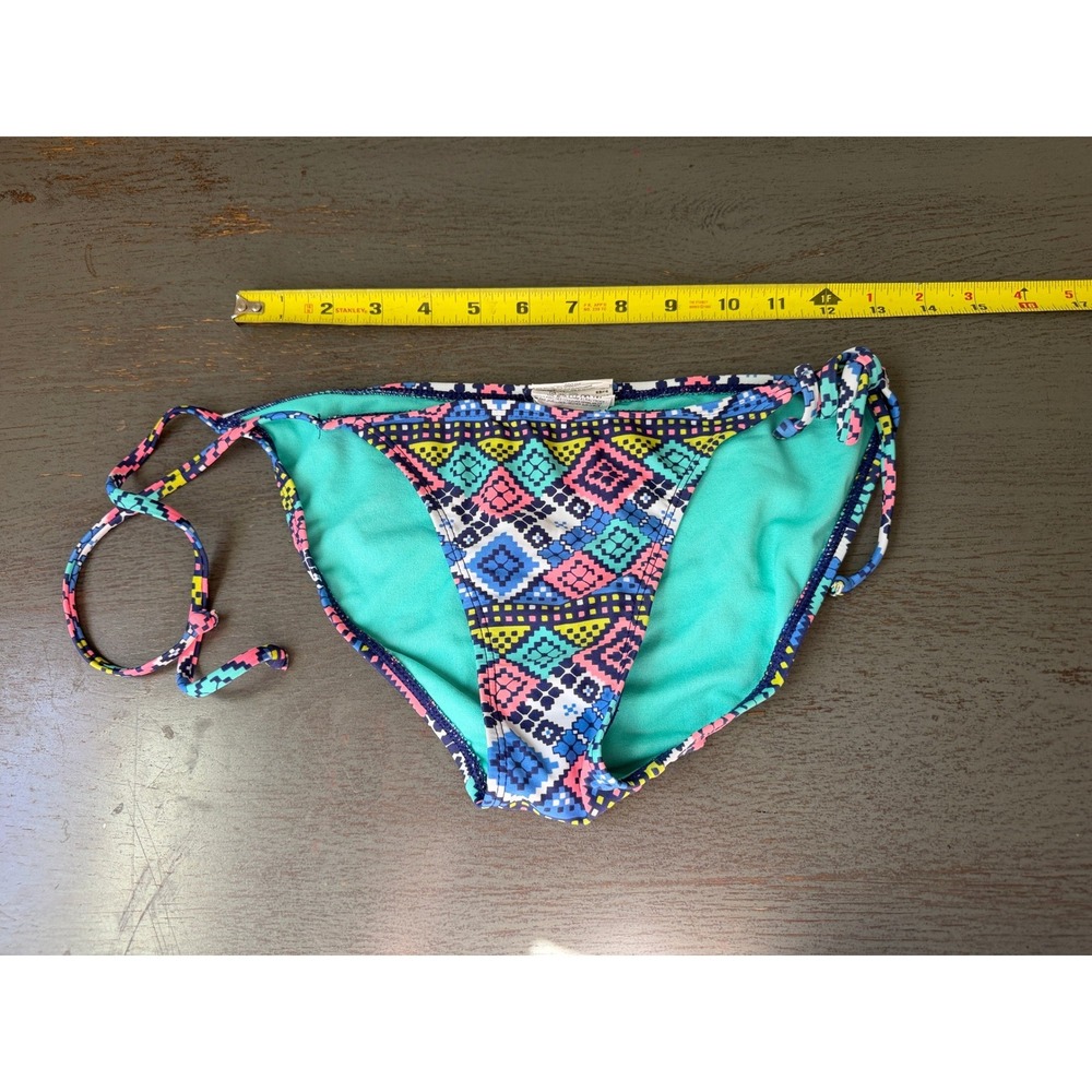 Old Navy Womens Small Geometric Tribal Print Side Tie Bikini Bottom Teal Pink